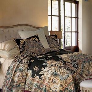 Aria Black and Gold Floral King Quilt by Soft Surroundings